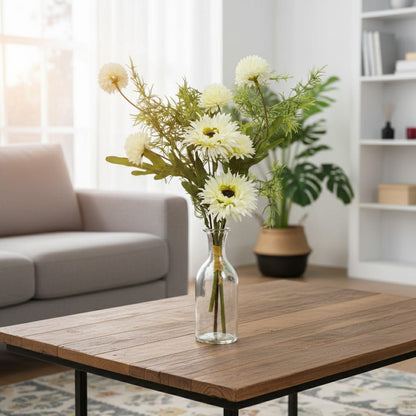 Dekorly White Artificial Rose Bouquet | Real-Looking Rose Flowers, Mini Daisy Flower & Wild Grass Table Décor for Home, Living Room, Office & Vase Decoration