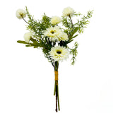 Bouquet of white flowers with green leaves on a white background