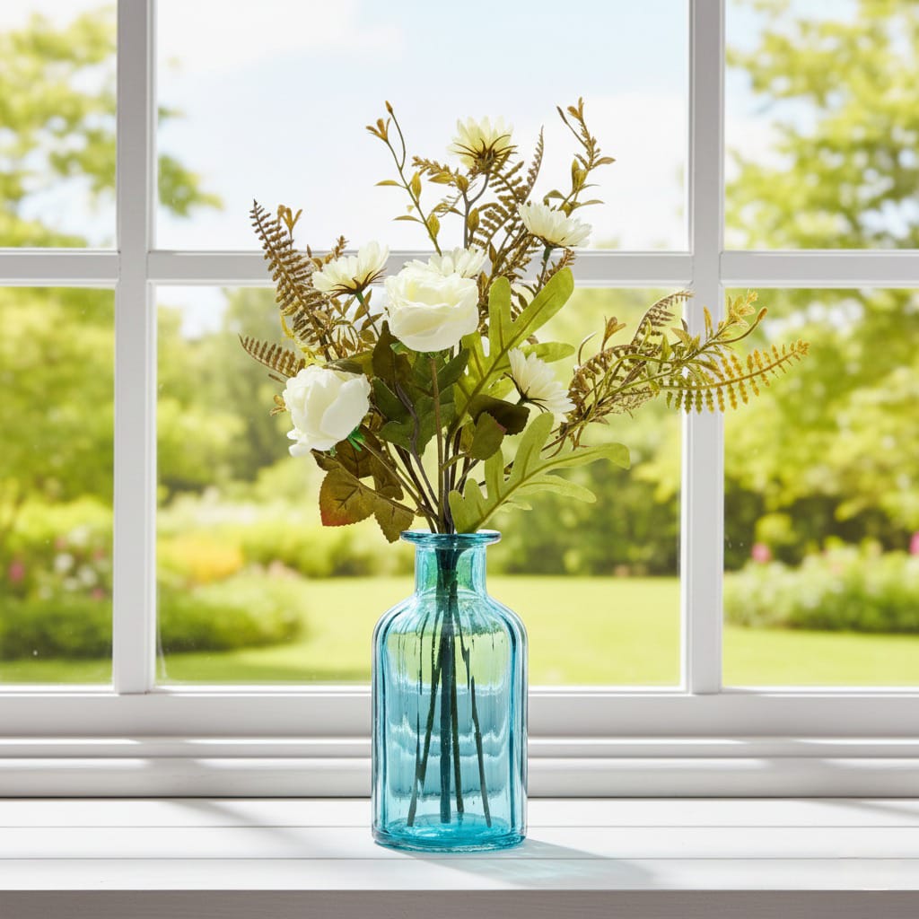 Dekorly White Artificial Rose Bouquet | Real-Looking Rose Flowers, Mini Daisy Flower & Wild Grass Table Décor for Home, Living Room, Office & Vase Decoration