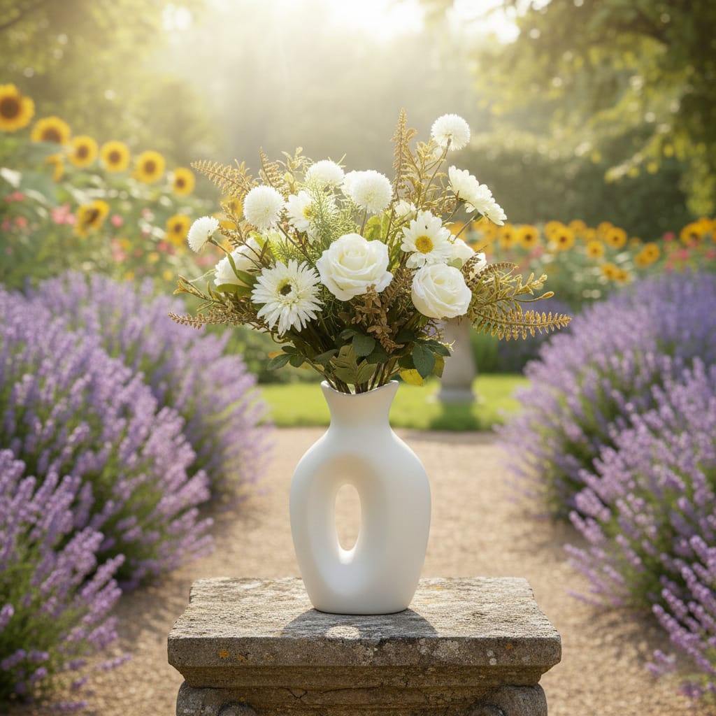 Dekorly White Artificial Rose Bouquet | Real-Looking Rose Flowers, Mini Daisy Flower & Wild Grass Table Décor for Home, Living Room, Office & Vase Decoration