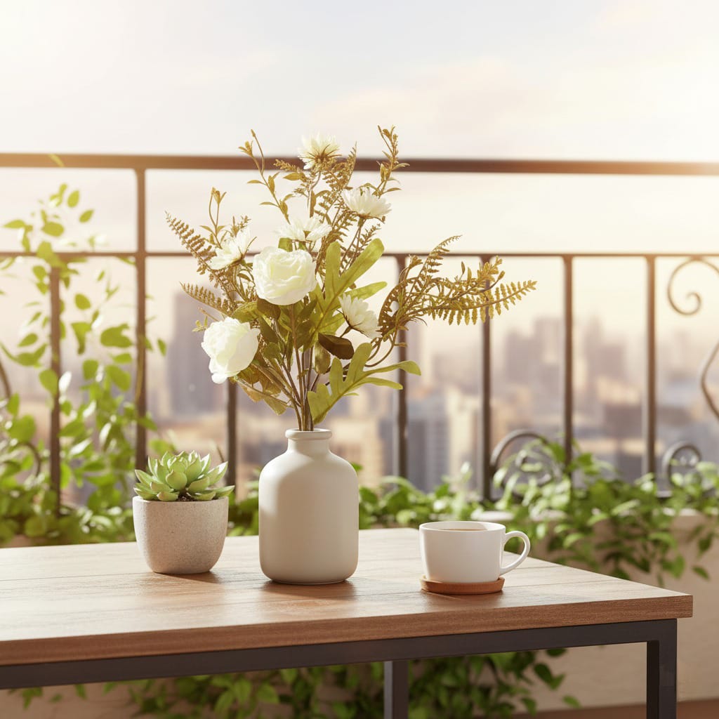 Dekorly White Artificial Rose Bouquet | Real-Looking Rose Flowers, Mini Daisy Flower & Wild Grass Table Décor for Home, Living Room, Office & Vase Decoration