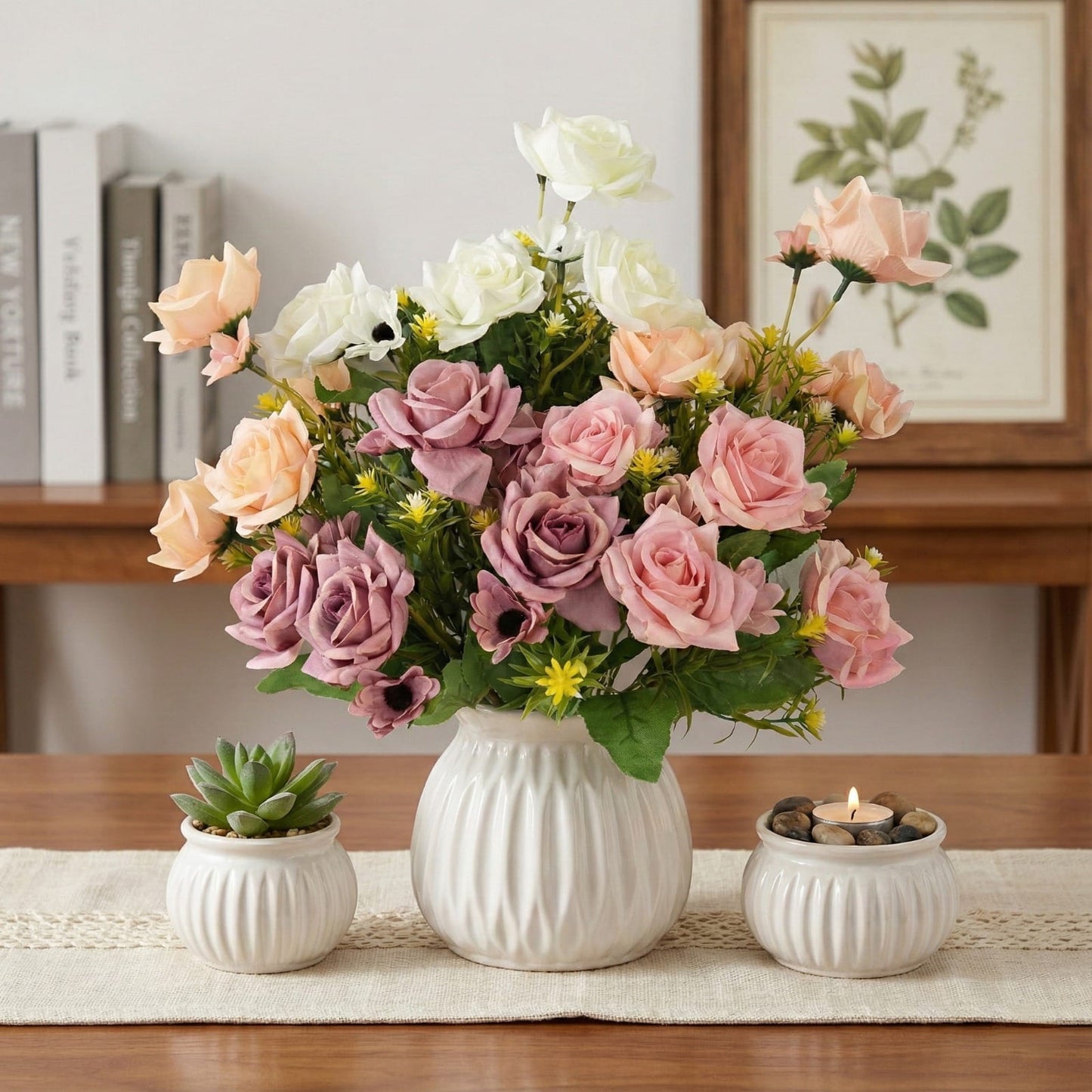 Dekorly Artificial Silk Flowers for Decoration Outdoors - Fake Faux Daisies Colorful Flowers Bouquets with Stems for Table Centerpieces Home Decor Indoor Outsides Arrangements Set of 4