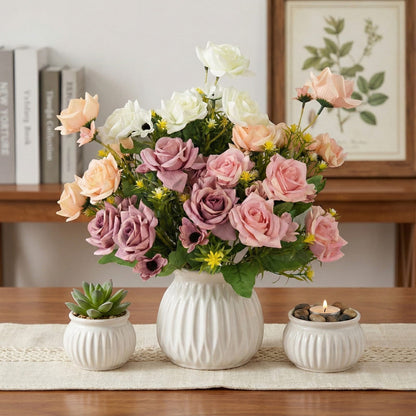 Dekorly Artificial Silk Flowers for Decoration Outdoors - Fake Faux Daisies Colorful Flowers Bouquets with Stems for Table Centerpieces Home Decor Indoor Outsides Arrangements Set of 4