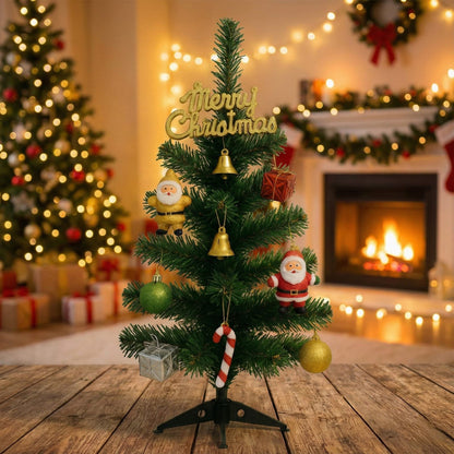 Dekorly 50cm Mini Artificial Christmas Tree with Ornaments, Tabletop Xmas Tree with Santa, Bells & Balls for Home Office Holiday Décor