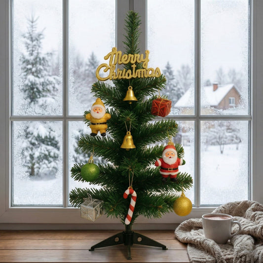 Dekorly 50cm Mini Artificial Christmas Tree with Ornaments, Tabletop Xmas Tree with Santa, Bells & Balls for Home Office Holiday Décor
