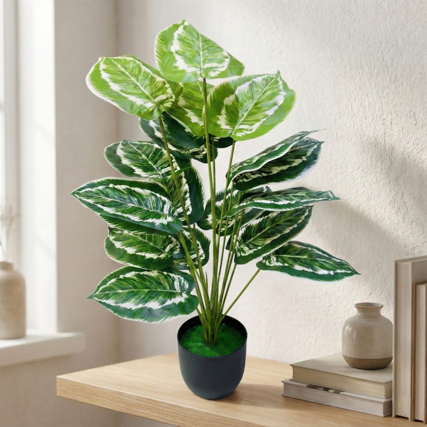 Dekorly Plastic Fake Plants Artificial Floor Plants Large Tropical Palm Tree for Home Decor (African Mask Plant)