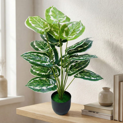 Dekorly Plastic Fake Plants Artificial Floor Plants Large Tropical Palm Tree for Home Decor (African Mask Plant)