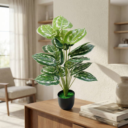 Dekorly Plastic Fake Plants Artificial Floor Plants Large Tropical Palm Tree for Home Decor (African Mask Plant)