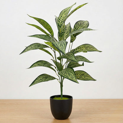 Dekorly Artificial Tropical Plant Zebra Leaf – 30 Inch Fake Palm Tree with 26 Leaves Indoor Decor