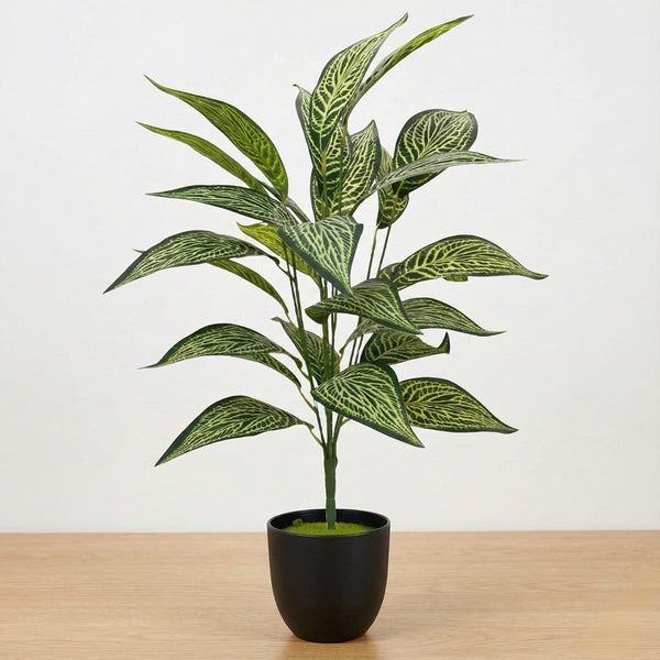 Dekorly Artificial Tropical Plant Zebra Leaf – 30 Inch Fake Palm Tree with 26 Leaves Indoor Decor