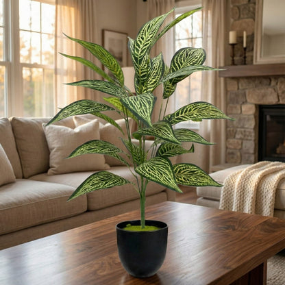 Dekorly Artificial Tropical Plant Zebra Leaf – 30 Inch Fake Palm Tree with 26 Leaves Indoor Decor