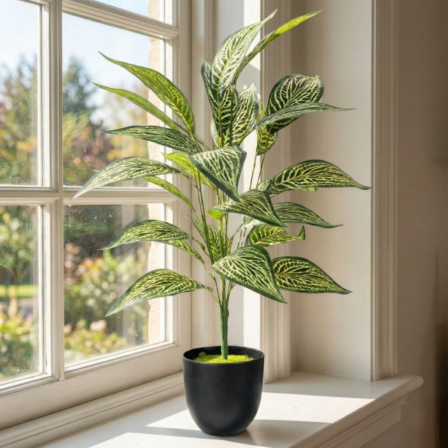Dekorly Artificial Tropical Plant Zebra Leaf – 30 Inch Fake Palm Tree with 26 Leaves Indoor Decor