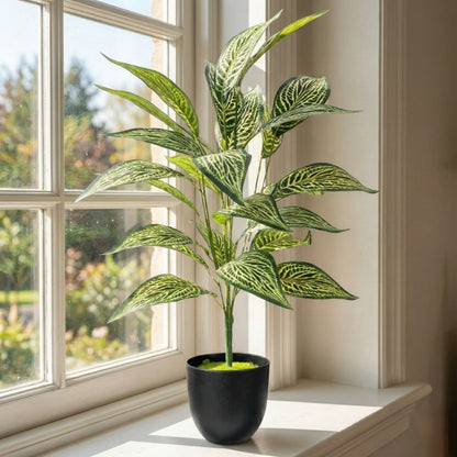Dekorly Artificial Tropical Plant Zebra Leaf – 30 Inch Fake Palm Tree with 26 Leaves Indoor Decor