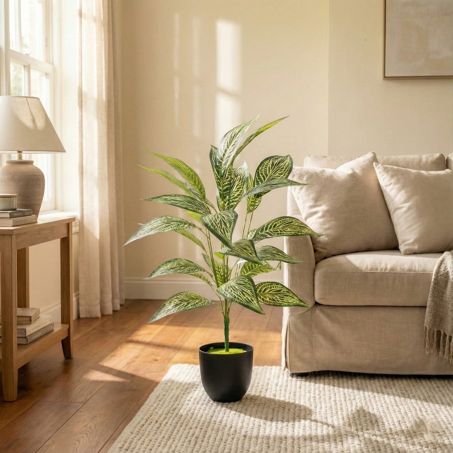 Dekorly Artificial Tropical Plant Zebra Leaf – 30 Inch Fake Palm Tree with 26 Leaves Indoor Decor