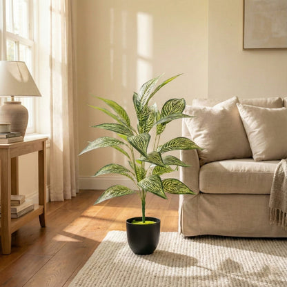 Dekorly Artificial Tropical Plant Zebra Leaf – 30 Inch Fake Palm Tree with 26 Leaves Indoor Decor