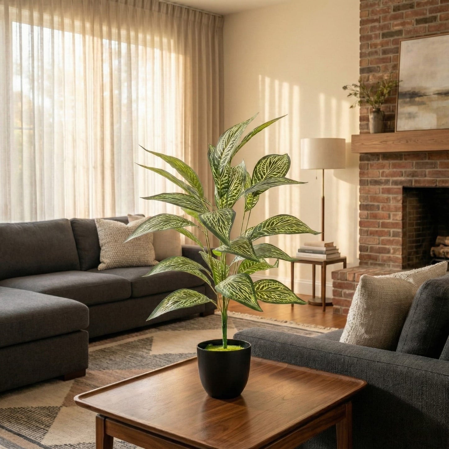 Dekorly Artificial Tropical Plant Zebra Leaf – 30 Inch Fake Palm Tree with 26 Leaves Indoor Decor