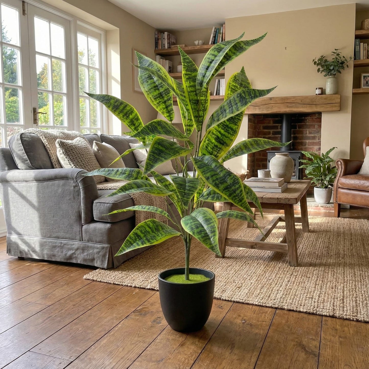 Dekorly Large Artificial Zebra Leaf Plant 26 Leaves – 30 Inch Fake Tropical Palm for Indoor Home Decor