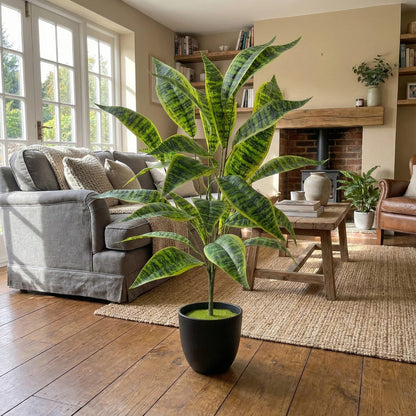 Dekorly Large Artificial Zebra Leaf Plant 26 Leaves – 30 Inch Fake Tropical Palm for Indoor Home Decor