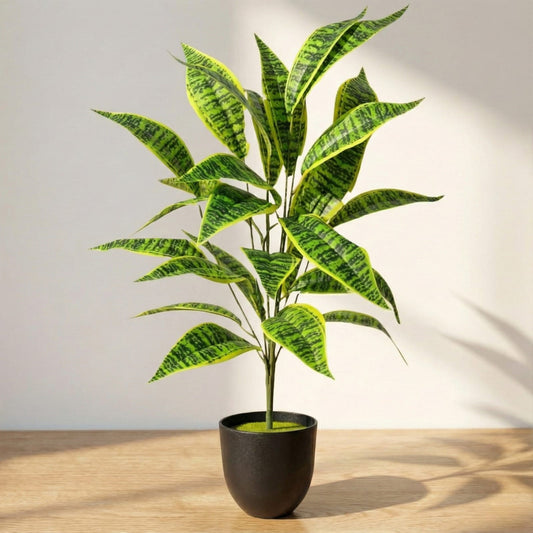 Dekorly Large Artificial Zebra Leaf Plant 26 Leaves – 30 Inch Fake Tropical Palm for Indoor Home Decor