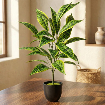 Dekorly Large Artificial Zebra Leaf Plant 26 Leaves – 30 Inch Fake Tropical Palm for Indoor Home Decor