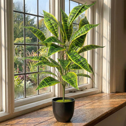 zebra leaf indoor plant Dekorly Large Artificial Zebra Leaf Plant 26 Leaves – 30 Inch Fake Tro