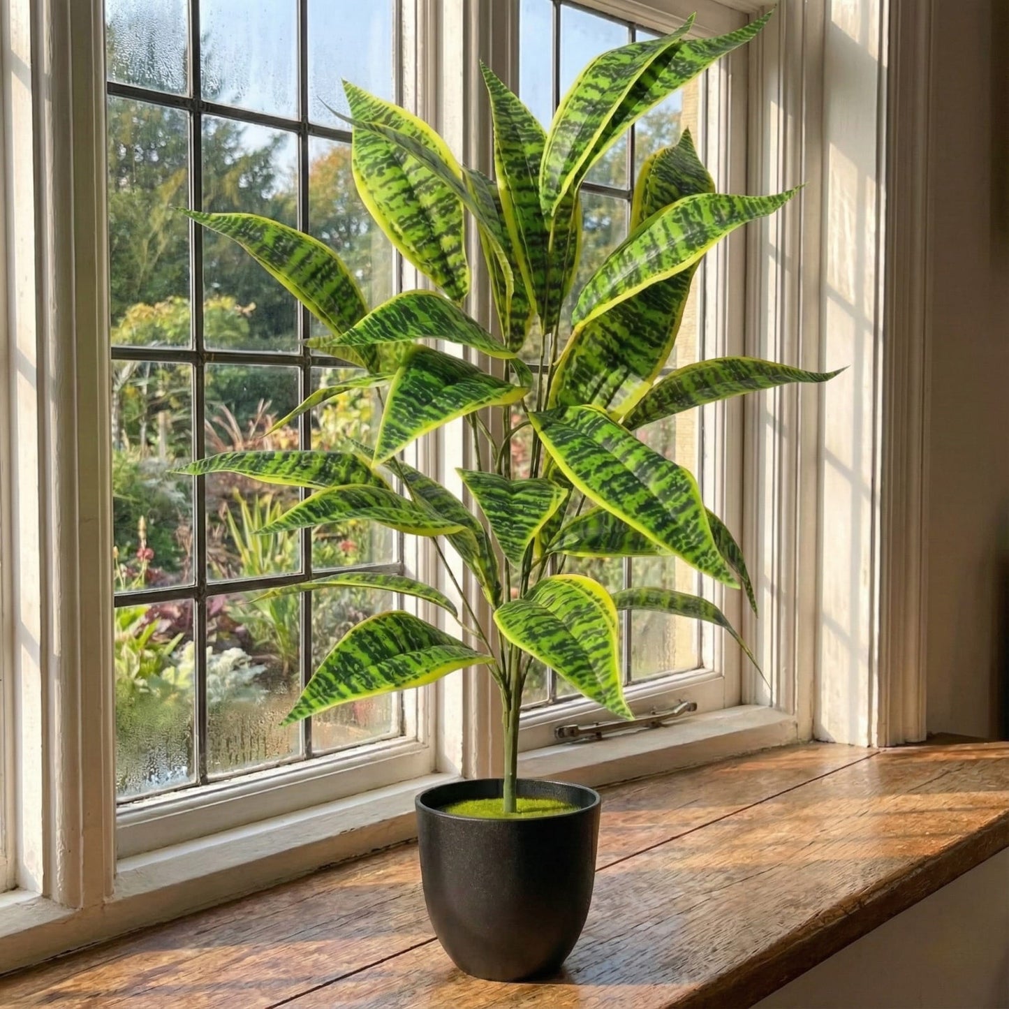 Dekorly Large Artificial Zebra Leaf Plant 26 Leaves – 30 Inch Fake Tropical Palm for Indoor Home Decor