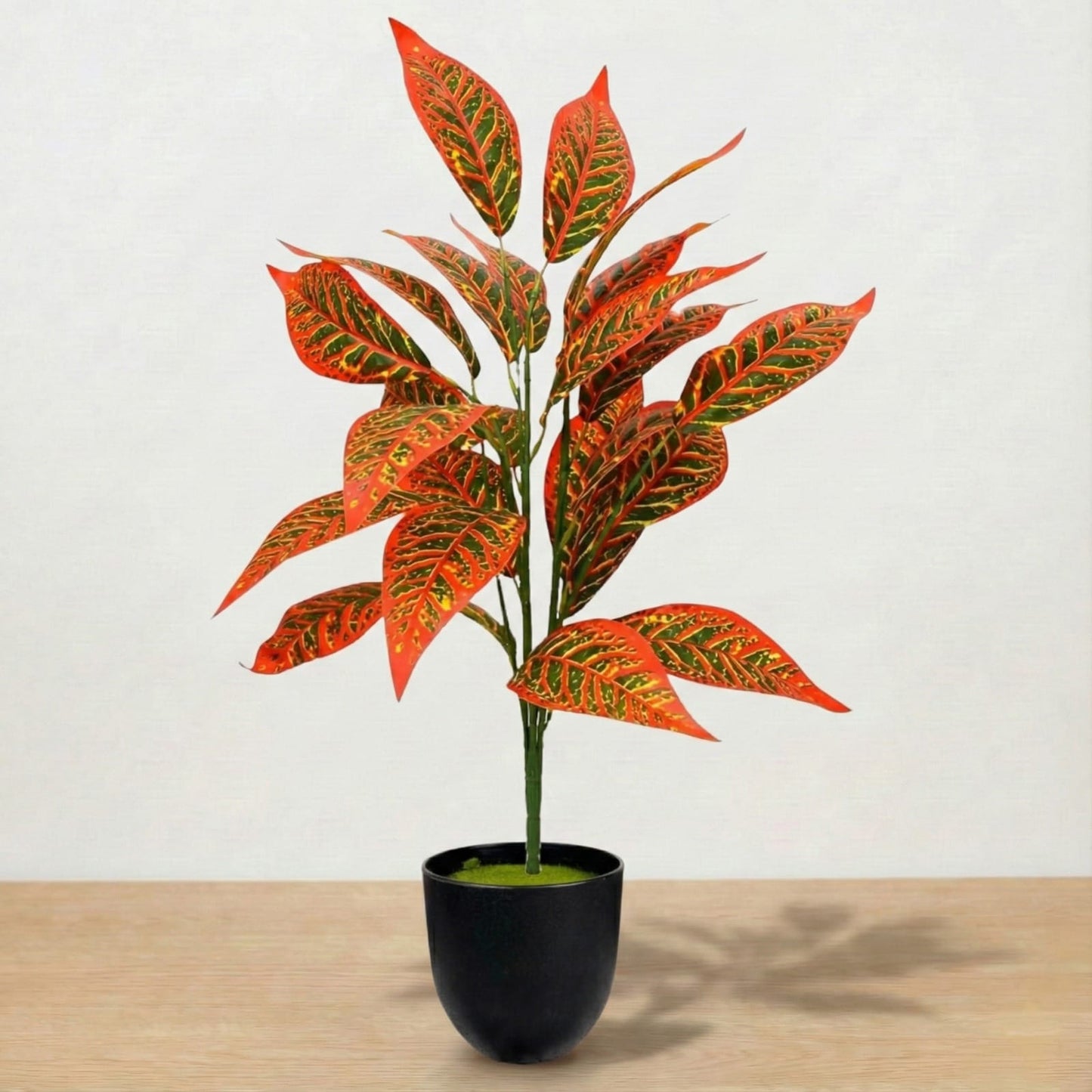 Dekorly Artificial Reddish Zebra Leaf Tropical Plant – 30 Inch Fake Palm with 26 Leaves for Home Decor