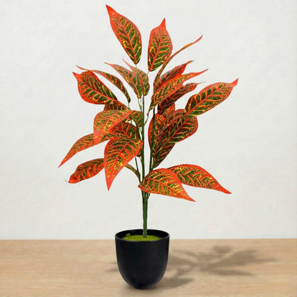 Dekorly Artificial Reddish Zebra Leaf Tropical Plant – 30 Inch Fake Palm with 26 Leaves for Home Decor