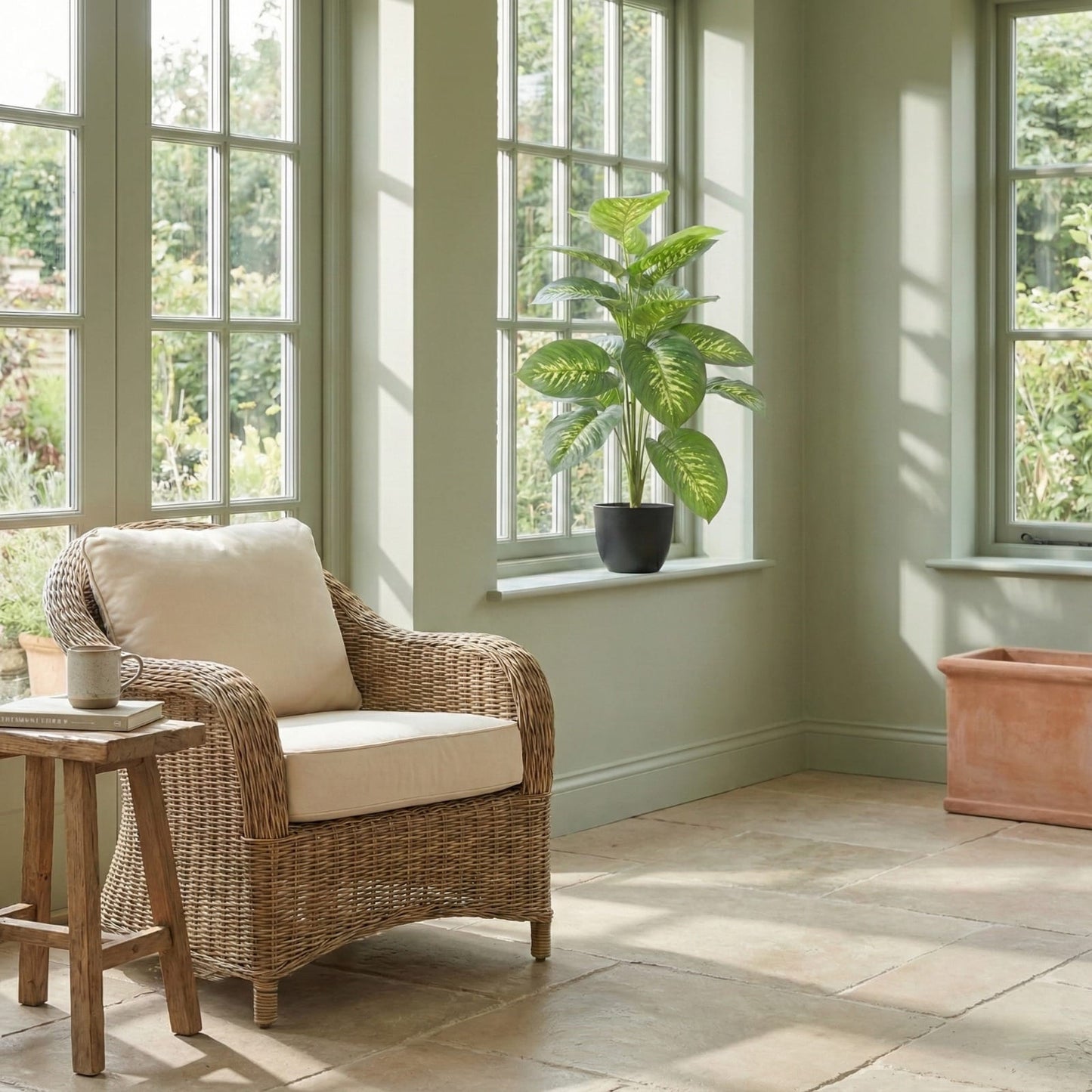 Dekorly 26″ Artificial Dieffenbachia Plant in Black Pot– Indoor Home Décor