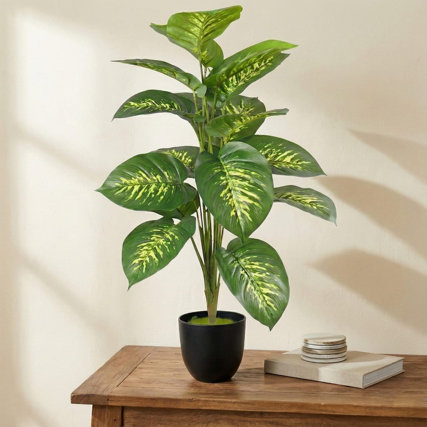 Dekorly 26″ Artificial Dieffenbachia Plant in Black Pot– Indoor Home Décor