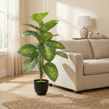 Dekorly 26″ Artificial Dieffenbachia Plant in Black Pot– Indoor Home Décor
