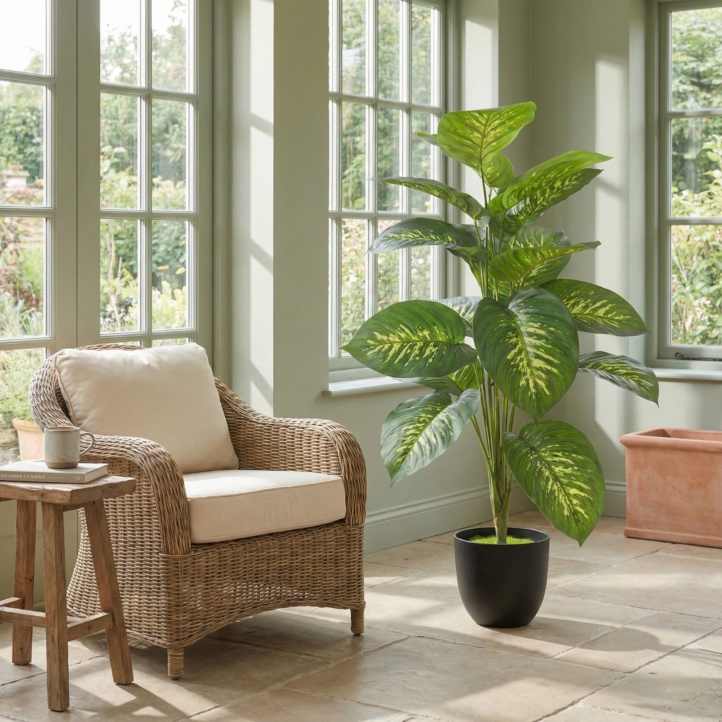 Dekorly 26″ Artificial Dieffenbachia Plant in Black Pot– Indoor Home Décor