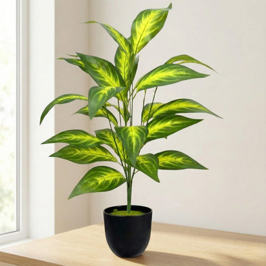 Dekorly Artificial Zebra Leaf Tropical Palm with Pot – 76 cm (30 Inch) Fake Plant with 26 Leaves for Indoor Home & Office Decor