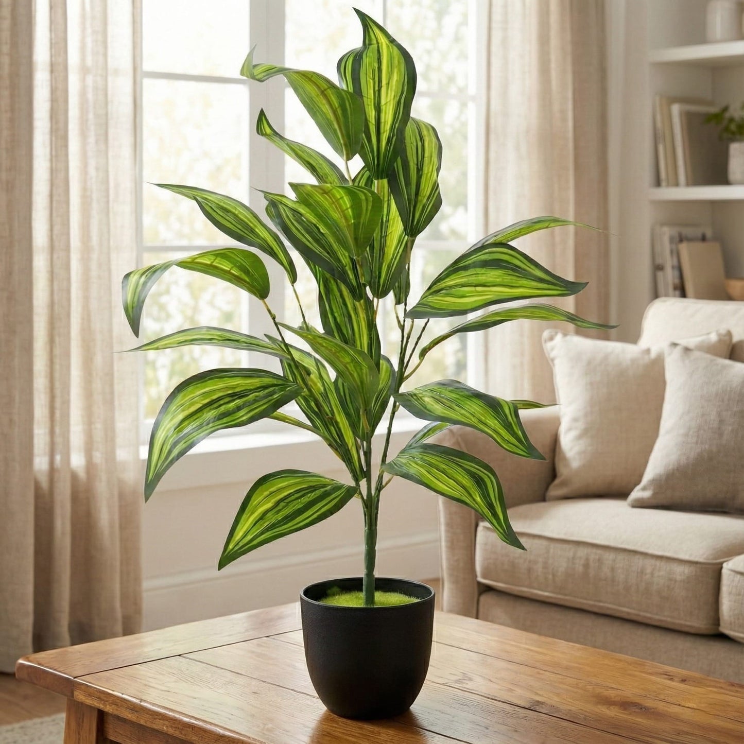 Dekorly Artificial Zebra Leaf Palm with Pot – 30 Inch, 26 Leaves Indoor & Outdoor Decor