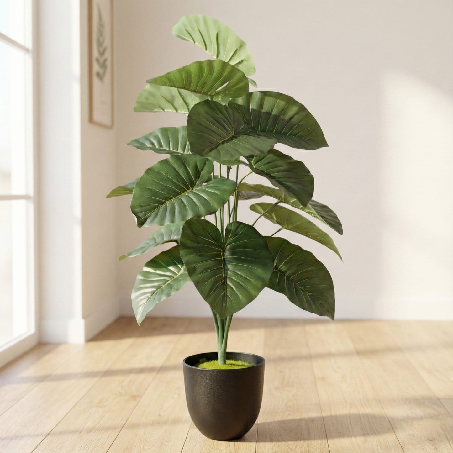 Dekorly 26″ Artificial Elephant Ear Plant in Black Pot for Home & Office