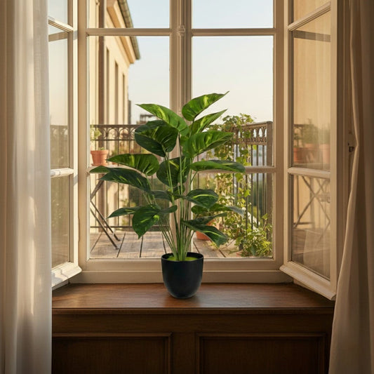 Dekorly 26″ Artificial Indoor Plant – Realistic Green Leaves, Black Pot for Home & Office