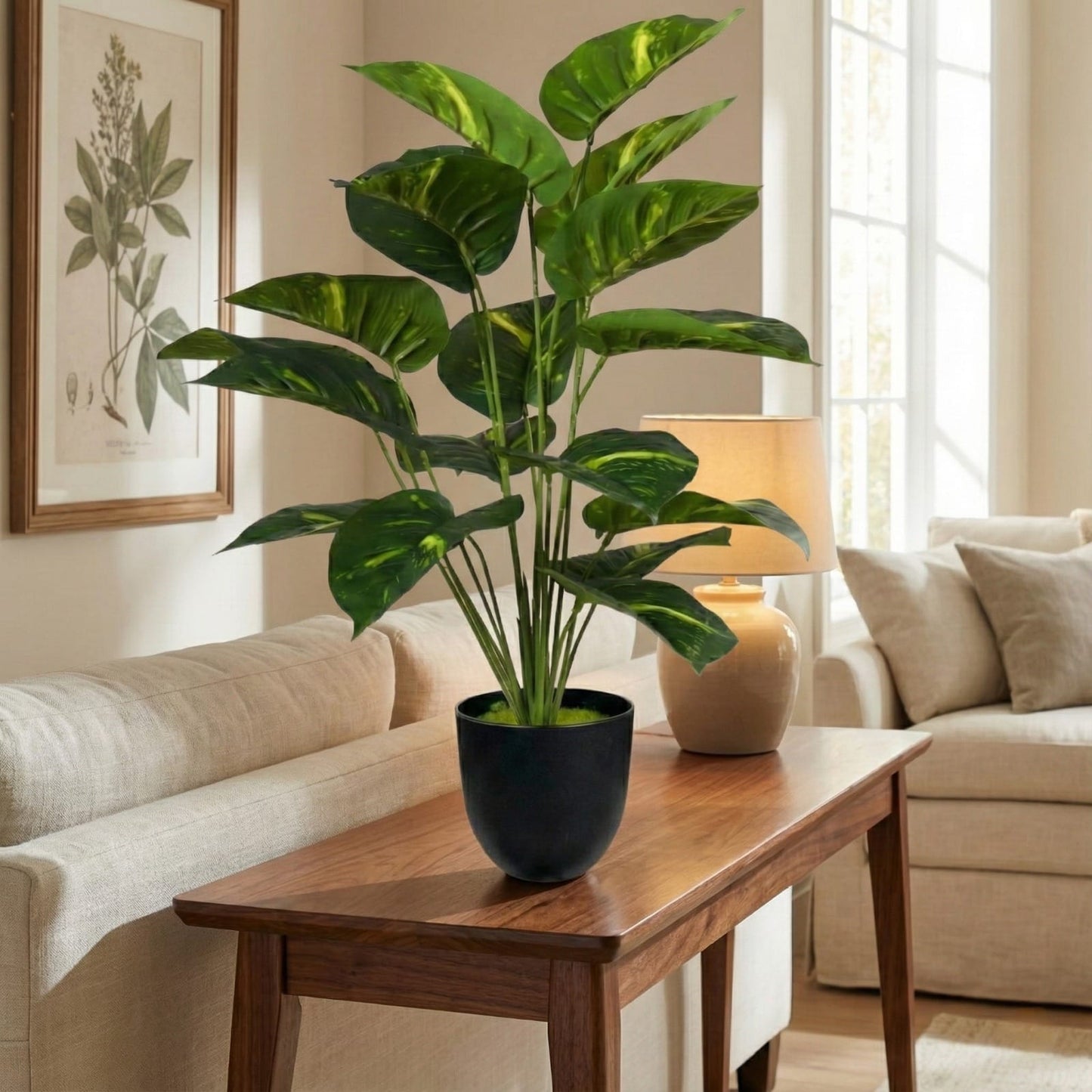 Dekorly 26″ Artificial Indoor Plant – Realistic Green Leaves, Black Pot for Home & Office