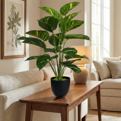 Dekorly 26″ Artificial Indoor Plant – Realistic Green Leaves, Black Pot for Home & Office