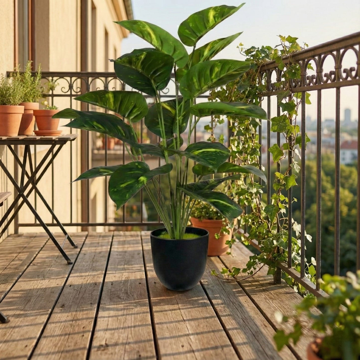 Dekorly 26″ Artificial Indoor Plant – Realistic Green Leaves, Black Pot for Home & Office