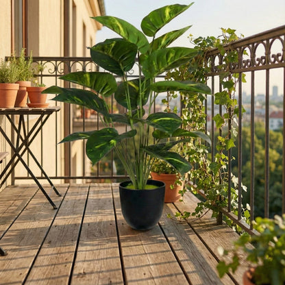 Dekorly 26″ Artificial Indoor Plant – Realistic Green Leaves, Black Pot for Home & Office