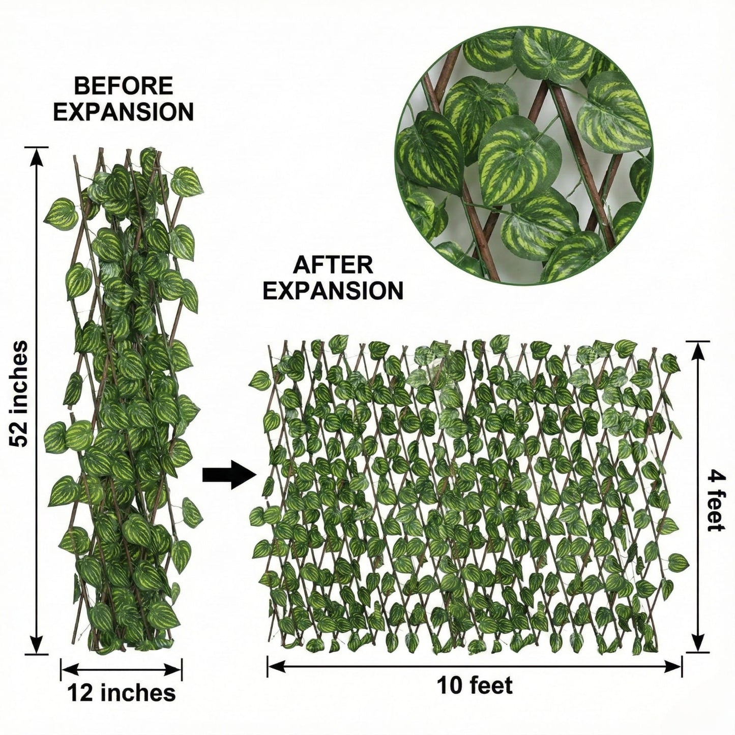 Dekorly Artificial Ivy Leaf Trellis Fence, 10ft x 4ft Expandable Grass Fence, UV Protected Faux Greenery for Outdoor & Indoor Use