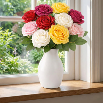 Dekorly 10pcs Fake Roses Artificial Silk Flowers Faux Rose Flower Long Stems Bouquet for Arrangement Wedding Centerpiece Party Home Kitchen Decor