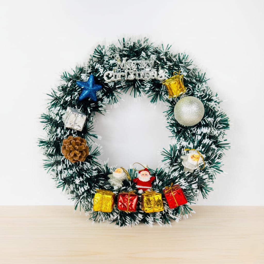 Dekorly Premium Artificial Christmas Wreath with Santa Claus, Baubles & Candy Cane – Front Door Decoration For Indoor/Outdoor Décor