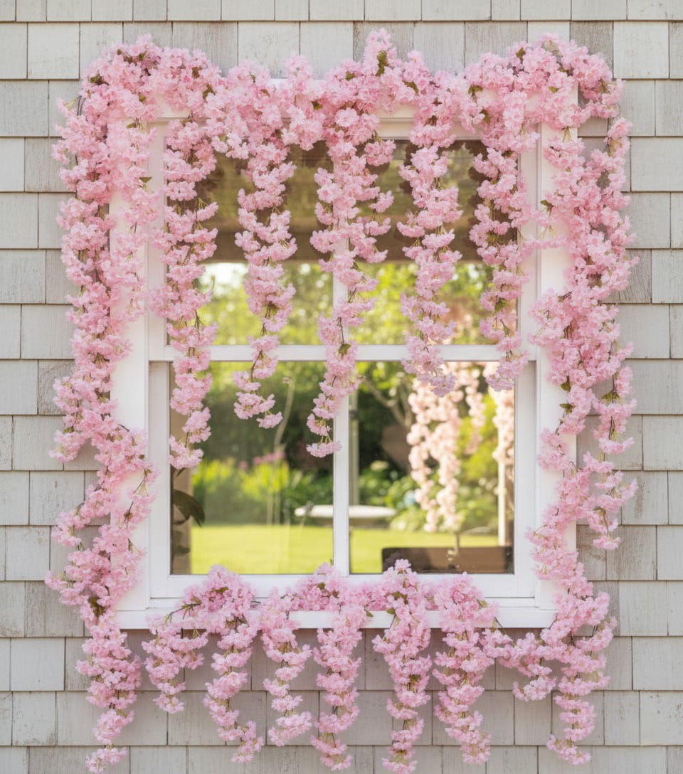 Dekorly 7.50ft Artificial Blossoms Flower Garland – Silk Floral Vine with Green Leaves for Home, Party & Wedding Decor(Pack of 2)