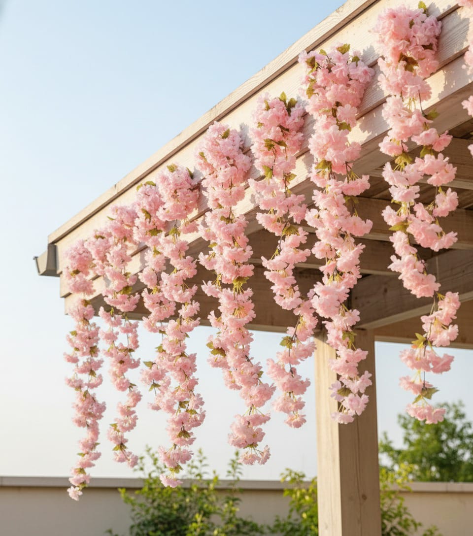 Dekorly 7.50ft Artificial Blossoms Flower Garland – Silk Floral Vine with Green Leaves for Home, Party & Wedding Decor(Pack of 2)