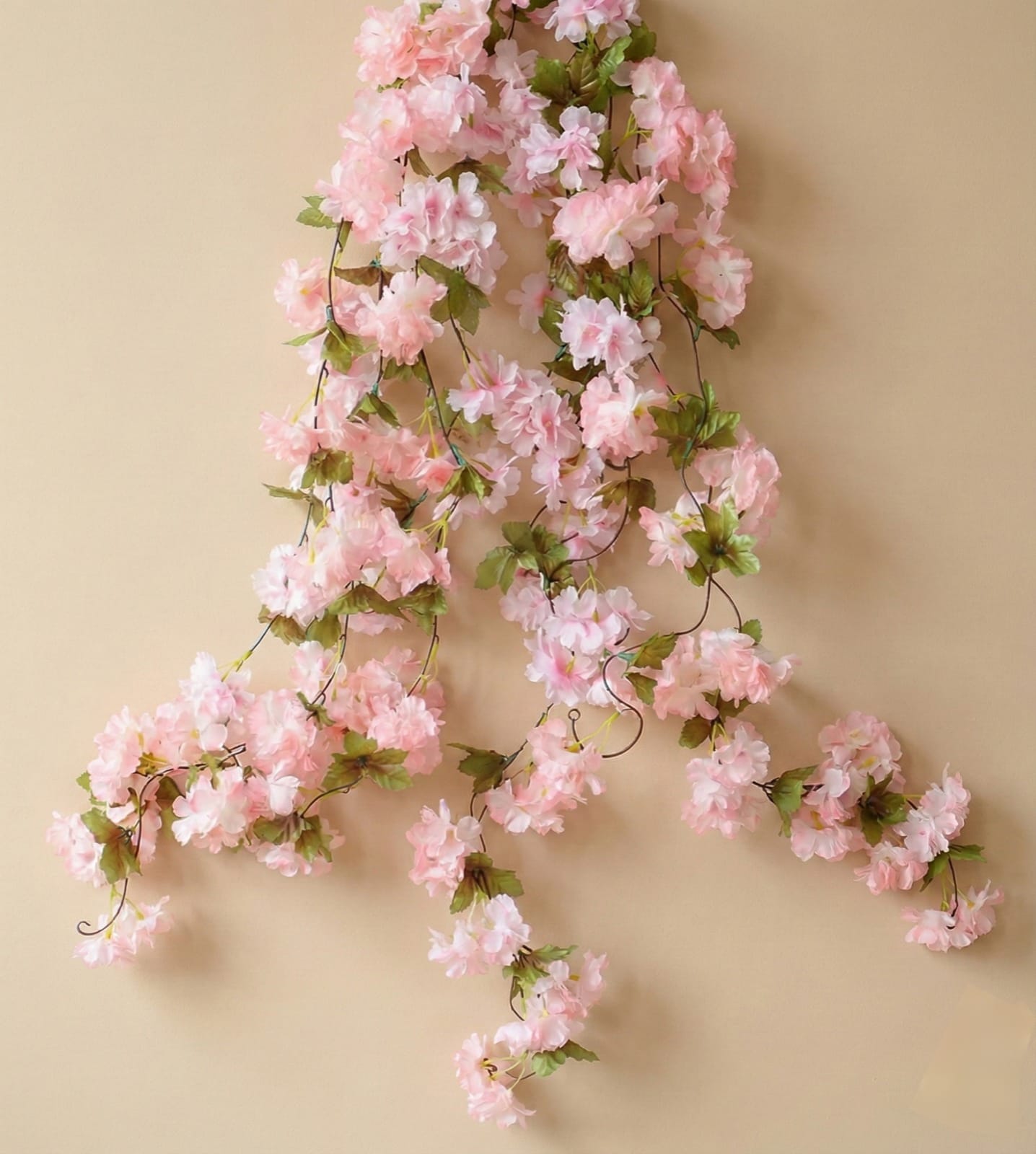 Dekorly 7.50ft Artificial Blossoms Flower Garland – Silk Floral Vine with Green Leaves for Home, Party & Wedding Decor(Pack of 2)