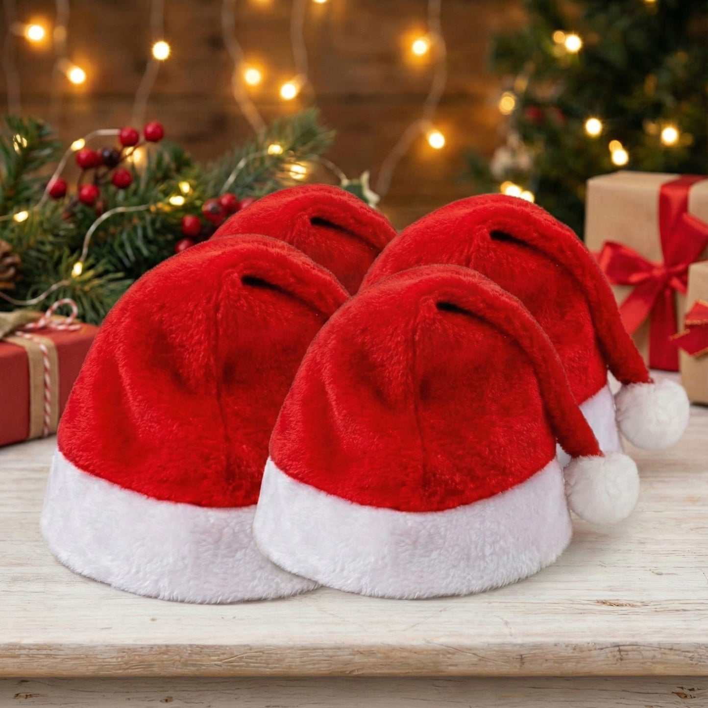 Dekorly Christmas Santa Hats – Soft Plush Red & White Holiday Hat with Pom Pom, Comfortable Fit for Parties, Photos & Festive Events