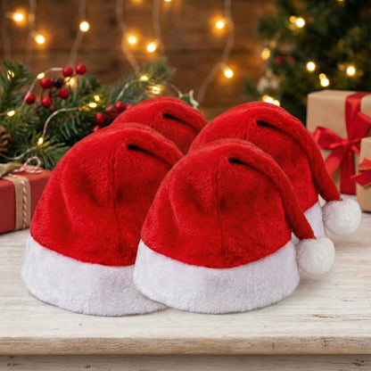 Dekorly Christmas Santa Hats – Soft Plush Red & White Holiday Hat with Pom Pom, Comfortable Fit for Parties, Photos & Festive Events