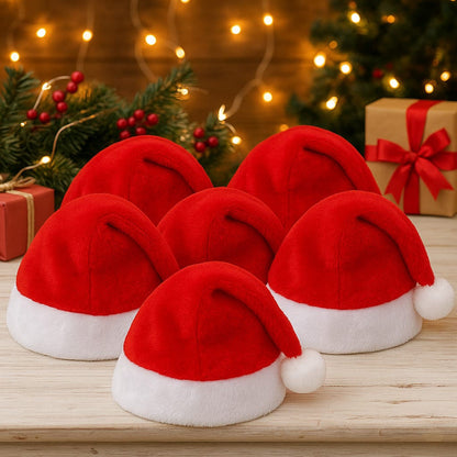 Dekorly Christmas Santa Hats – Soft Plush Red & White Holiday Hat with Pom Pom, Comfortable Fit for Parties, Photos & Festive Events