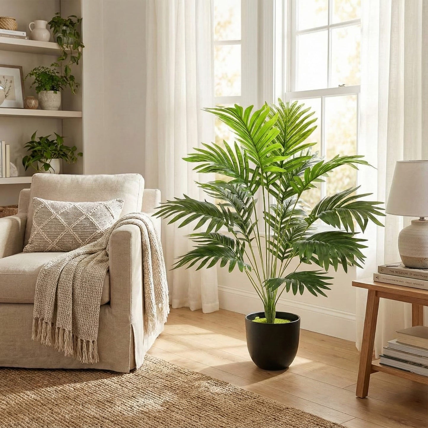 Dekorly Plastic Artificial Palm Plants Leaves Faux Turtle Leaf Fake Monstera Tropical Large Palm Tree Leaves Outdoor Leaf Decorations | 26Inch Plants(Areca Plant)